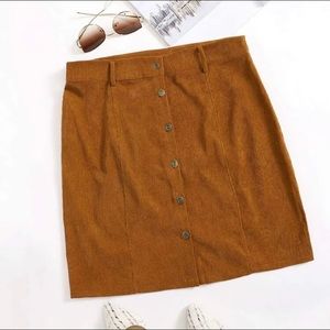 Corduroy Button Front Skirt - Plus